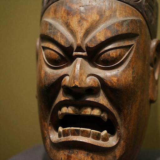 Intense Carved Wooden Face Close-Up