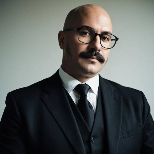 Man in Classic Black Suit with Mustache and Glasses