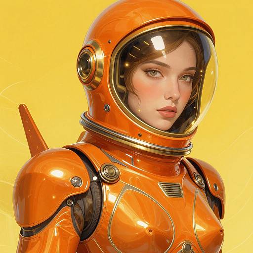 Futuristic Woman in Orange Spacesuit