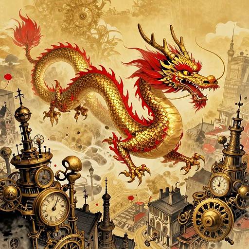 Steampunk Dragon Over Victorian City