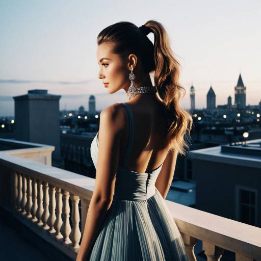 Elegant Woman with Classic Ponytail on Rooftop