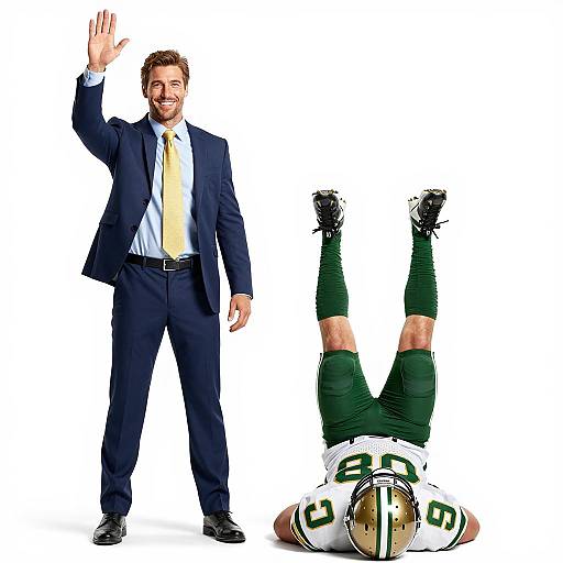 Man in Suit with Football Player Scene