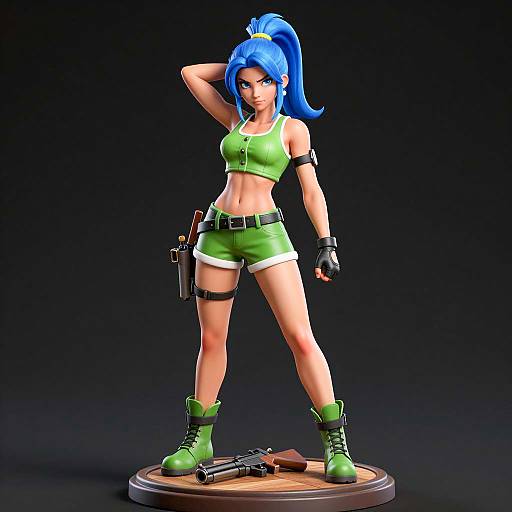 Confident Blue-Haired Female Character Illustration