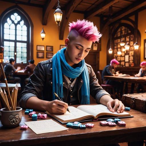 Teenage Asian Male Writing in Medieval Pub