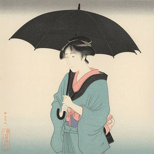 Vintage Japanese Woodblock Print Umbrella