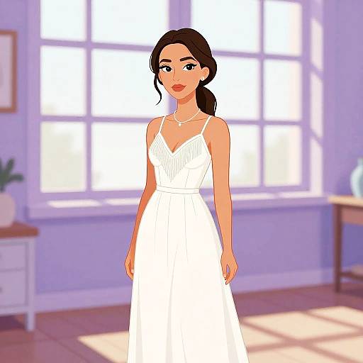 Bohemian Woman in Elegant White Dress