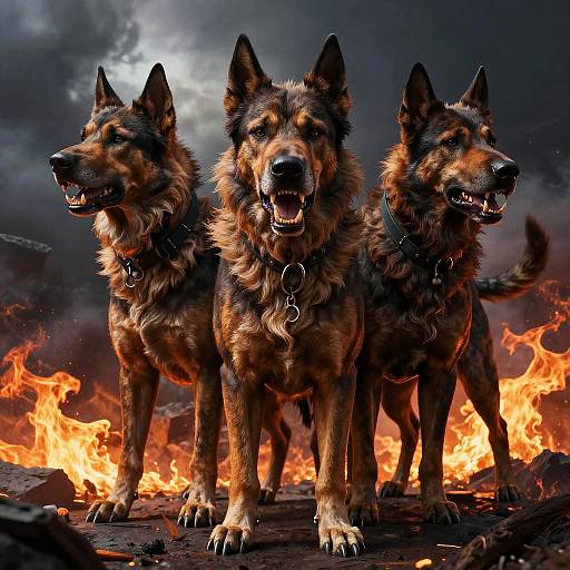 Photorealistic Fierce Three-Headed Cerberus