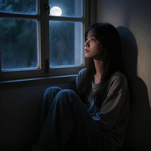 Girl in Moonlit Dark Room