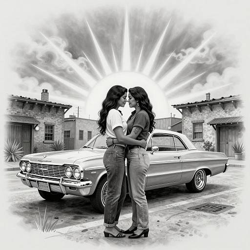 Chicano Art: Couple and Lowrider Embrace