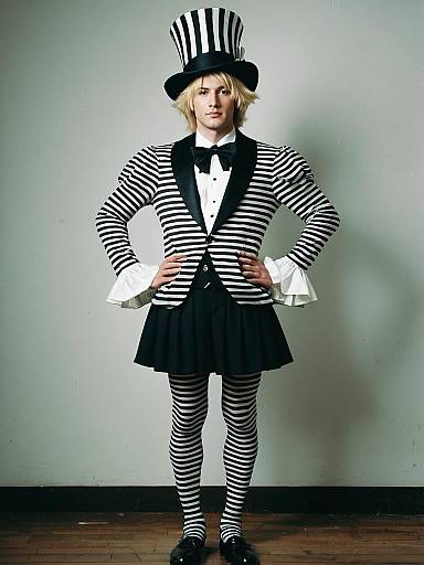 Man in Black and White Striped Mad Hatter Costume