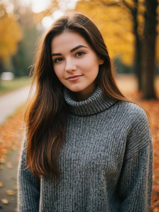 Young Woman in Gray Turtleneck Sweater Outdoors