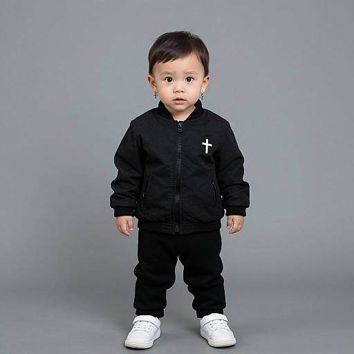 Realistic Toddler Boy in Black Jacket