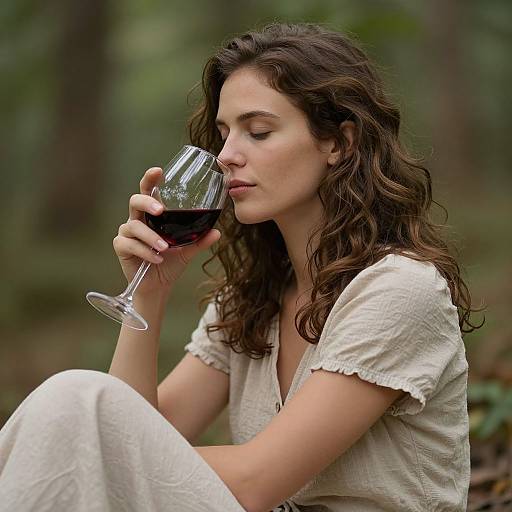 Serene Woman Embracing Nature and Wine