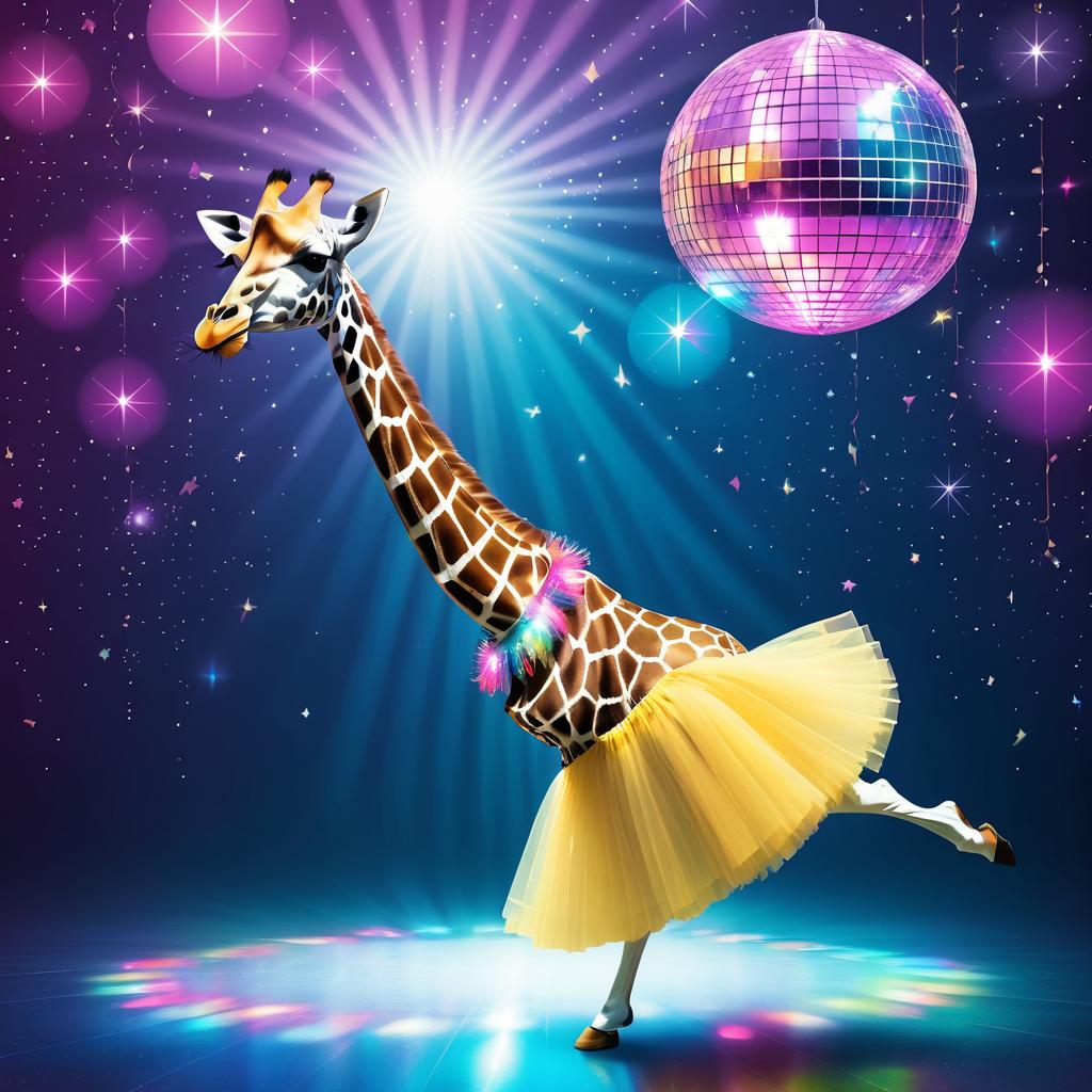 Dancing Giraffe in Tutu Under Disco Ball