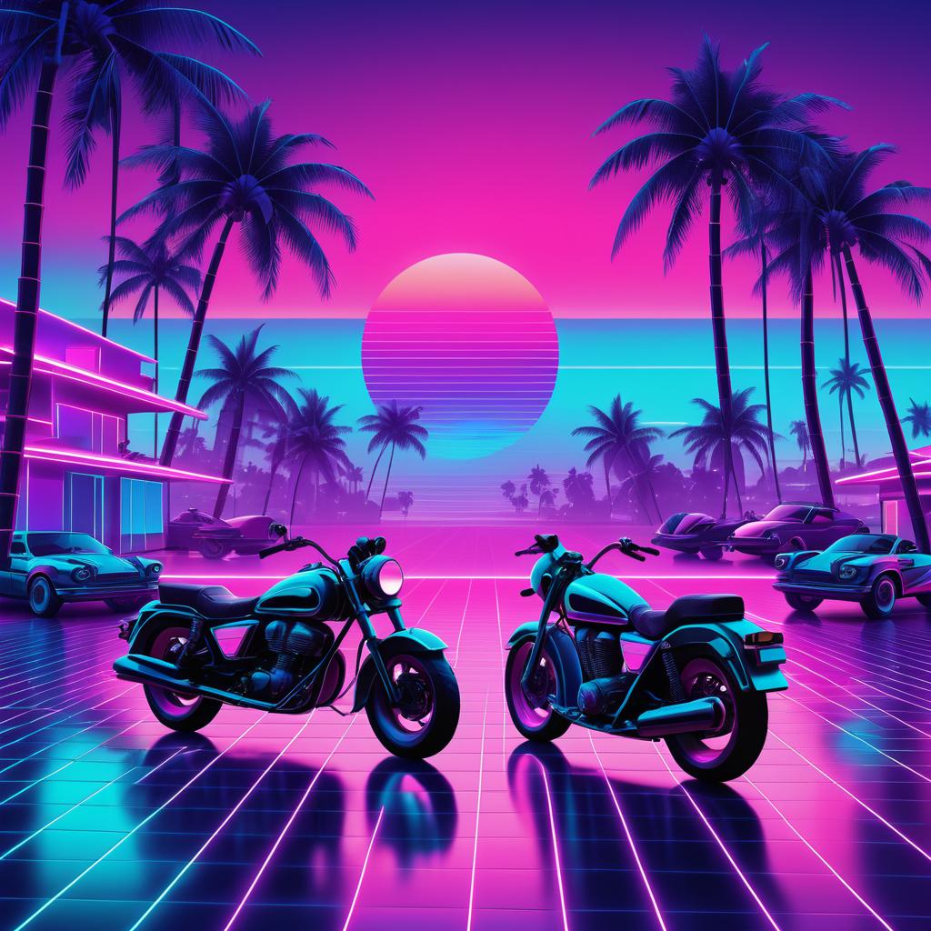 Vibrant 80s Synthwave Sunset Design