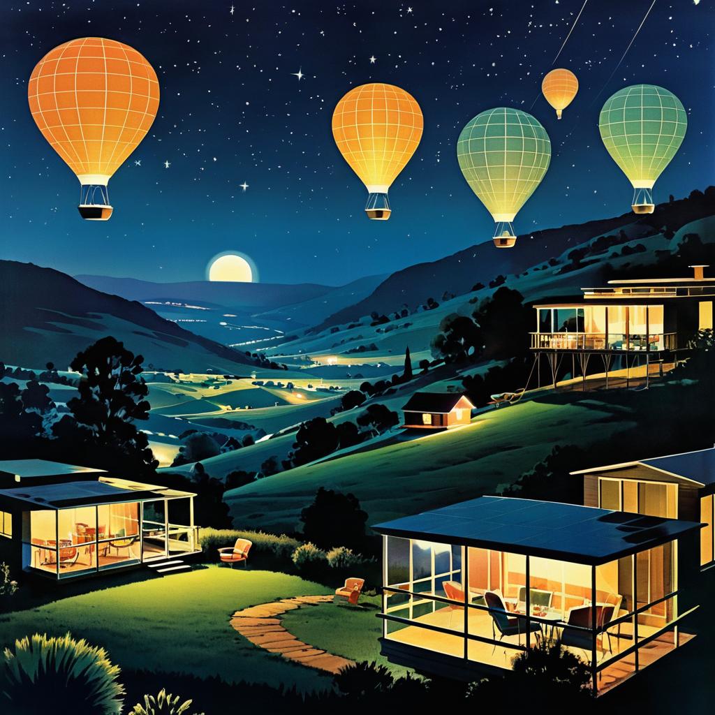 Vintage Night Air Balloon Adventure Scene