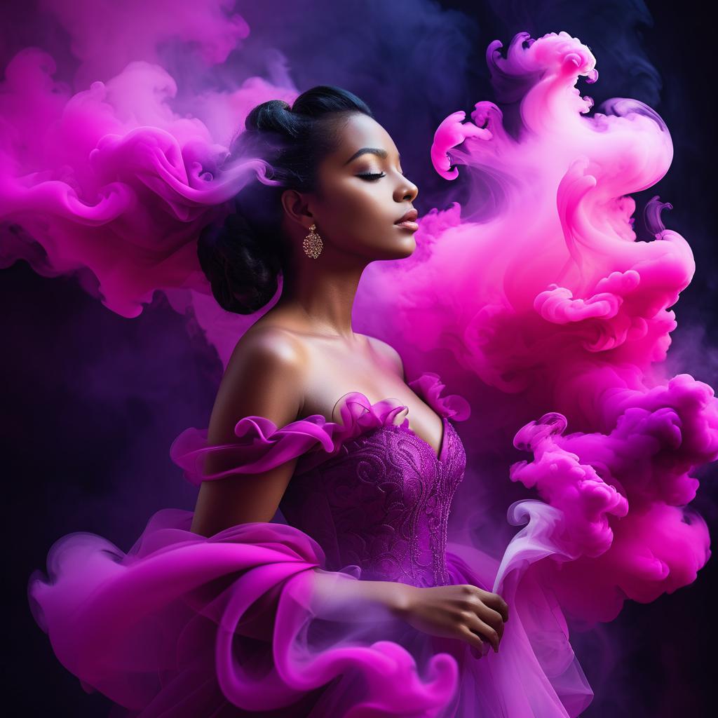 Ethereal Portrait Surrounded by Magenta Clouds