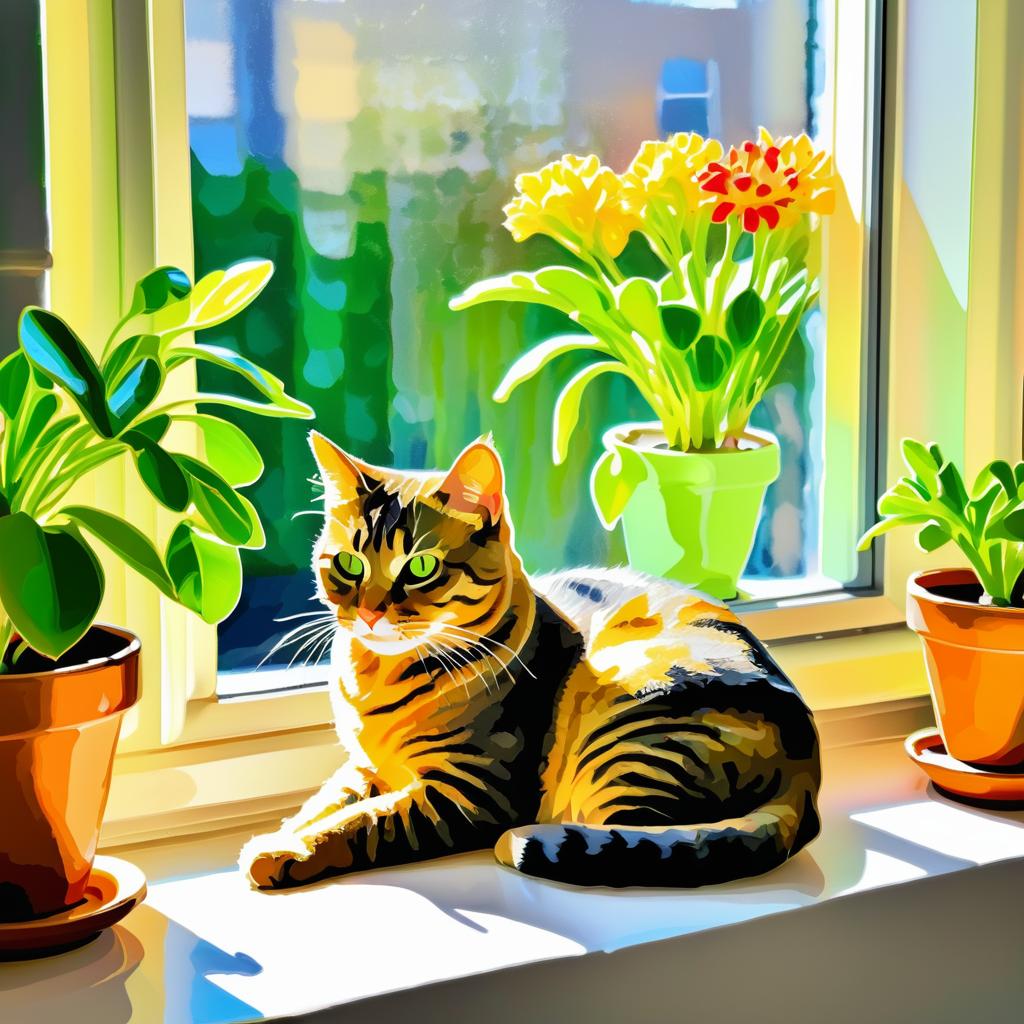 Tabby Cat on Sunny Windowsill Artwork