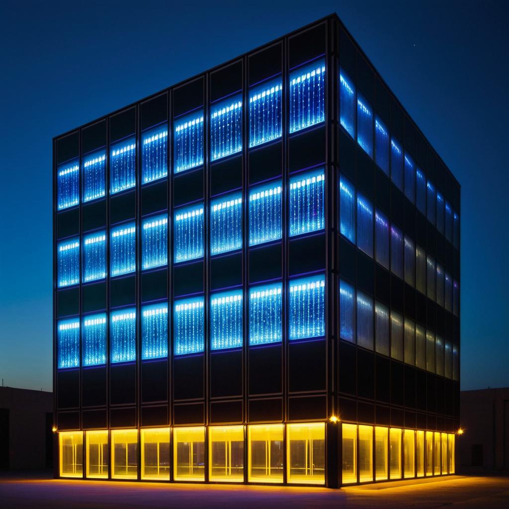 Futuristic Electro Building with Illuminated Windows