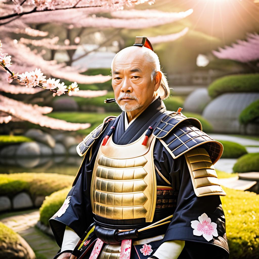 Elderly Samurai in Serene Garden