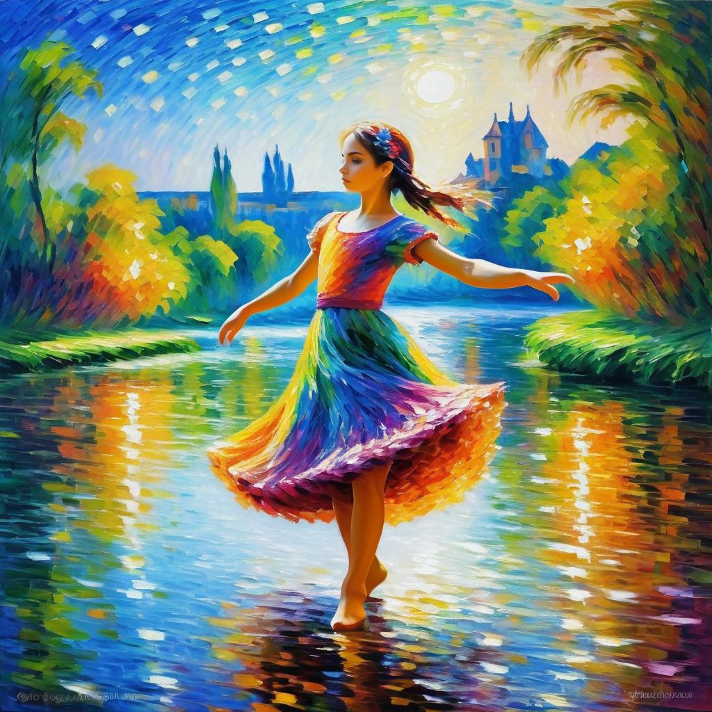 Dreamy Dance by the River in Monet Style