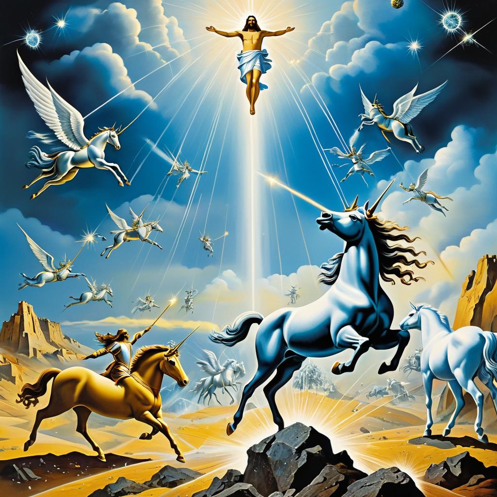 Jesus vs Cyber Beings in Dalí Style