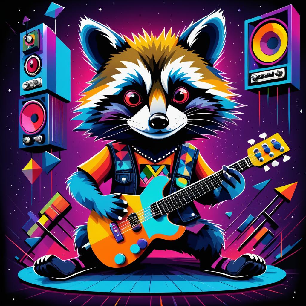 Vibrant Raccoon Rocking Out in Style