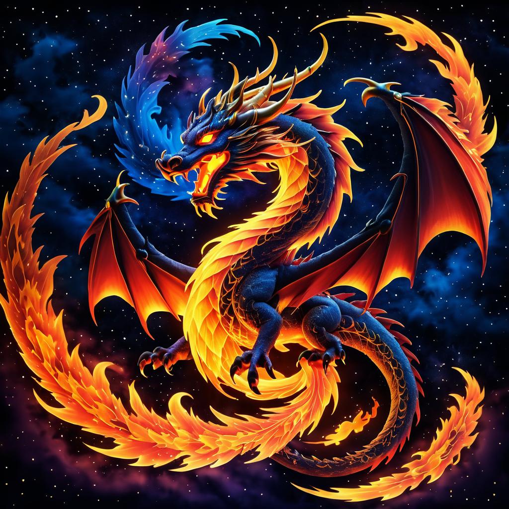 Mythical Dragon in Celestial Fire Painting