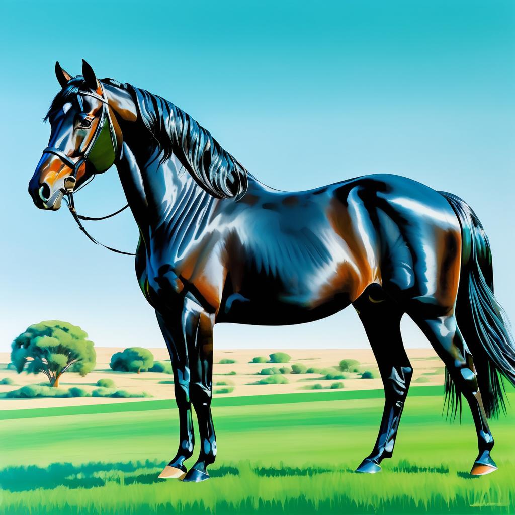 Elegant Black Arabian Horse in Pasture