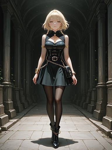 Chic Woman in Black Mini Dress