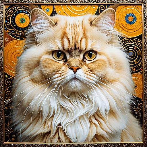 Ornate Golden Klimt-Style Persian Cat Portrait