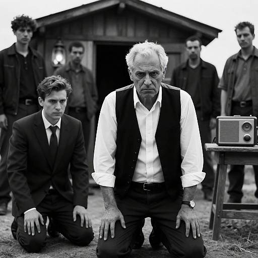 Tense Black-and-White Scene in Focus