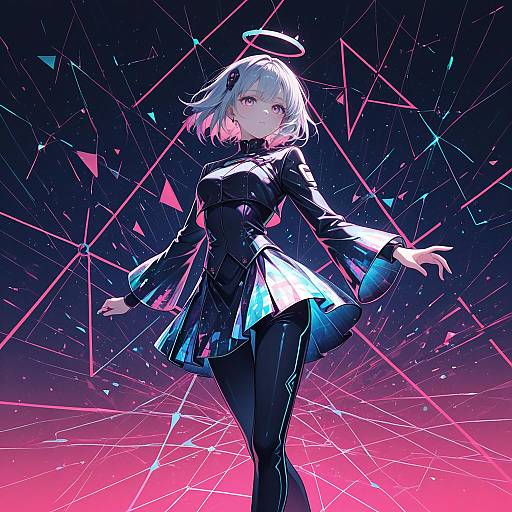 Futuristic Anime Girl with Neon Geometric Background