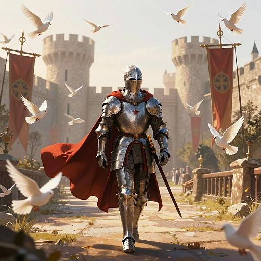 Medieval Knight at Dawn Castle