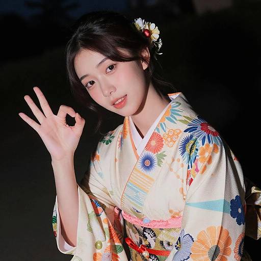 Vibrant Woman in Kimono at Night