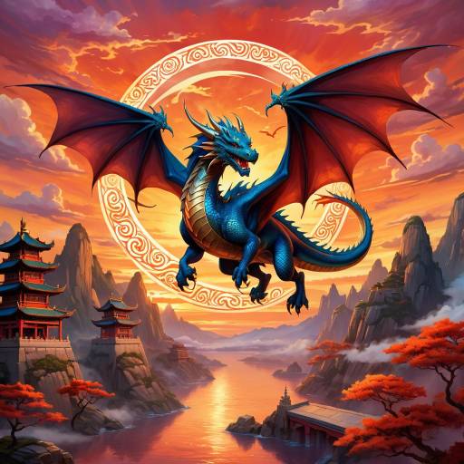 Majestic Dragon Beneath Fiery Sunset Majestic Dragon Beneath Fiery Sunset