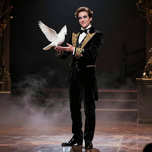 Enigmatic Illusionist on Foggy Stage
