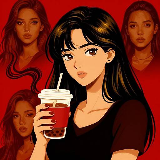 Anime-Inspired Girl with Coffee Cup