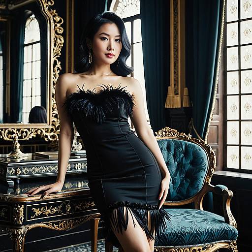 Elegant East Asian Woman in Cocktail Dress
