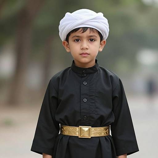 Young Boy in White Turban and Black Dress