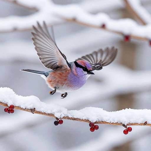 Lavender Bird on Snowy Larch
