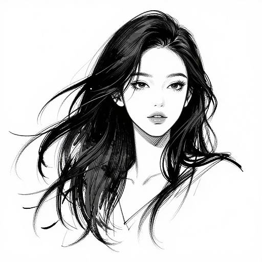Stylized Ink Hair Portrait Sketch