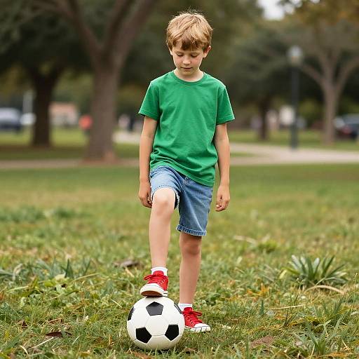 Boy with Soccer Ball in Park
