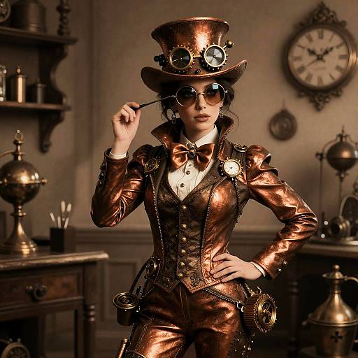 Whimsical Steampunk Inventor in Victorian Workshop