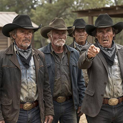 Angry Cowboys Confrontation Outdoors