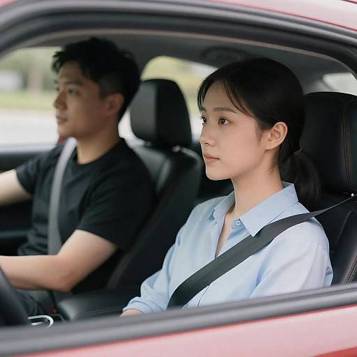 Asian Couple in Car with Woman Driving