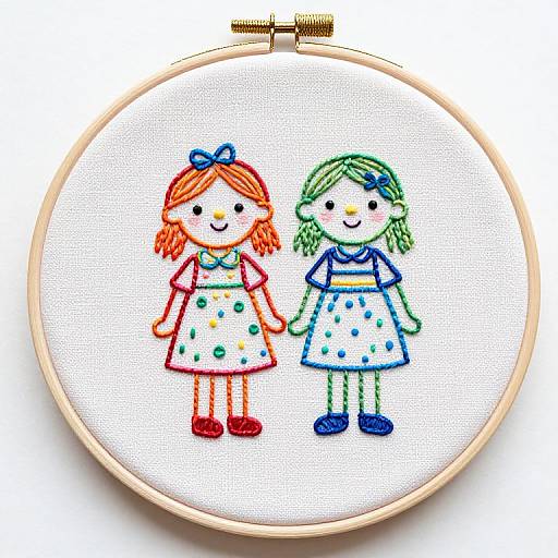 Colorful Single Line Friends Embroidery