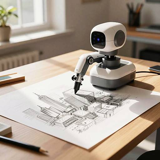 AI Robot Creating Detailed City Sketches