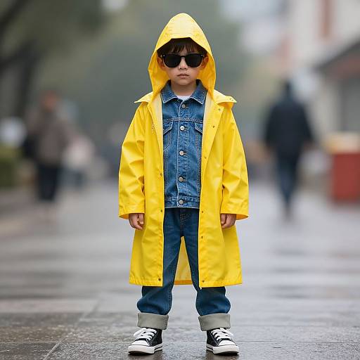 Male in Yellow Raincoat with Hood