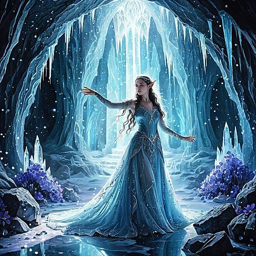 Elven Princess Dancing in Crystal Cavern